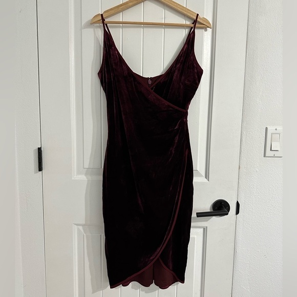 Adelyn Rae Faux-Wrapped Burgundy Velvet Dress - Picture 1 of 5